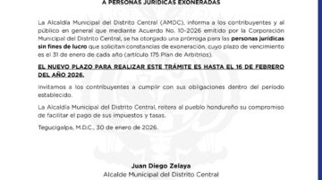 Amplían plazo para emisión de constancias a personas jurídicas exoneradas