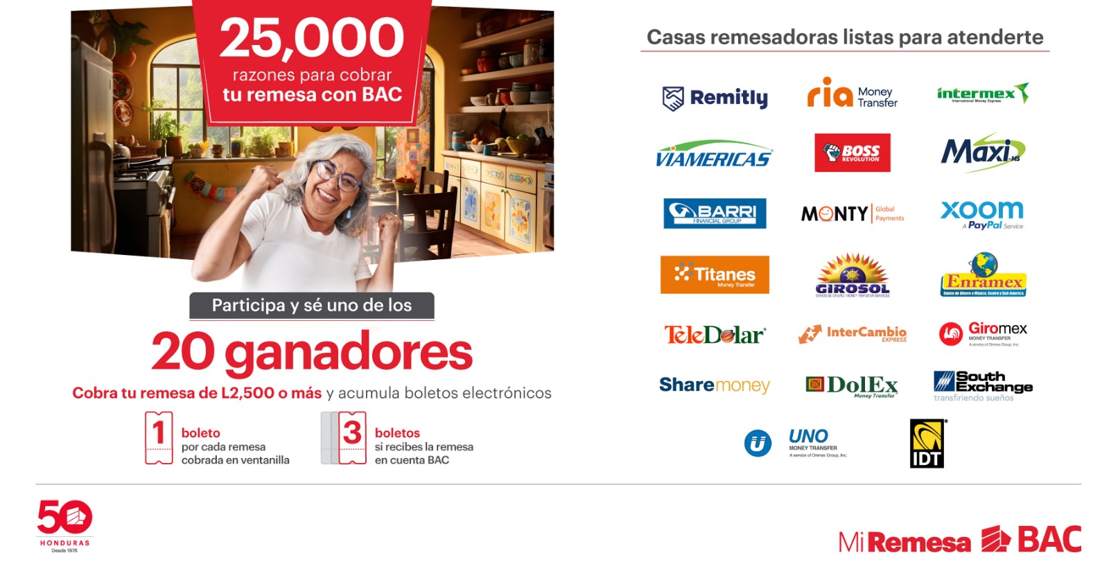 Remesas BAC fortalecen la experiencia de sus clientes con la promoción “25 Mil Razones para Cobrar tus Remesas con BAC”